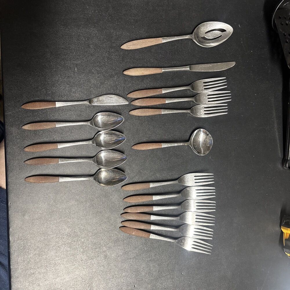 EPIC Forged Stainless Steel Silverware Flatware Brown Handle Vintage Retro